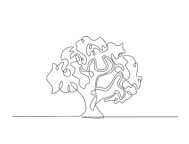 자연의 연속적인 선 그림 예술 큰 나무