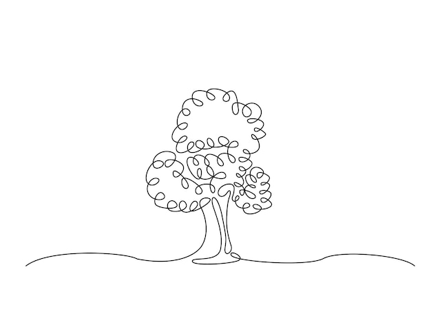 자연의 연속적인 선 그림 예술 큰 나무