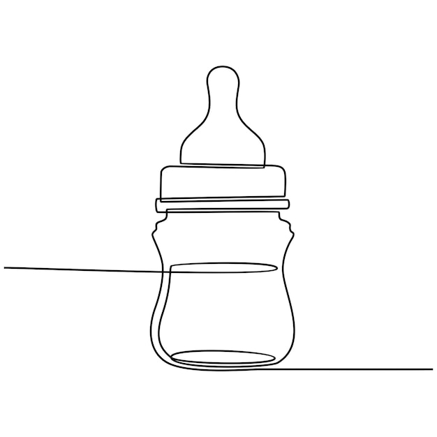 赤ちゃんの牛乳瓶のベクトル図の連続線画