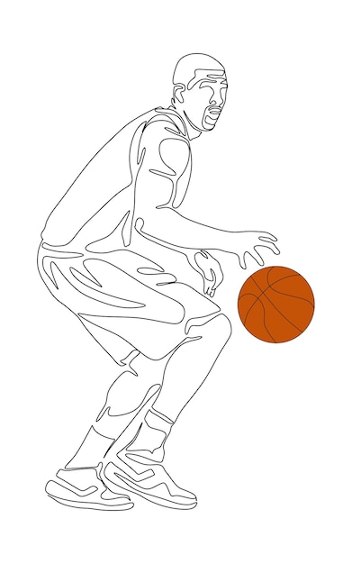 Disegno a tratteggio continuo del vettore del giocatore di basket