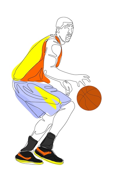 Continuous line drawing of basketball player vector