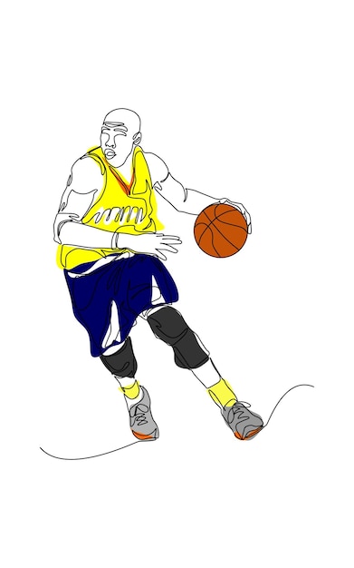 Disegno a tratteggio continuo del vettore del giocatore di basket