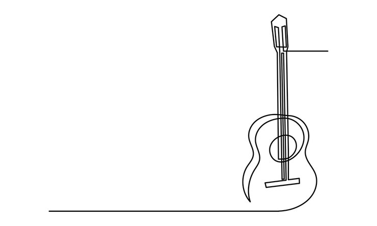 Continuous line drawing of bass classical acoustic guitarSingleline electric Musical instrument