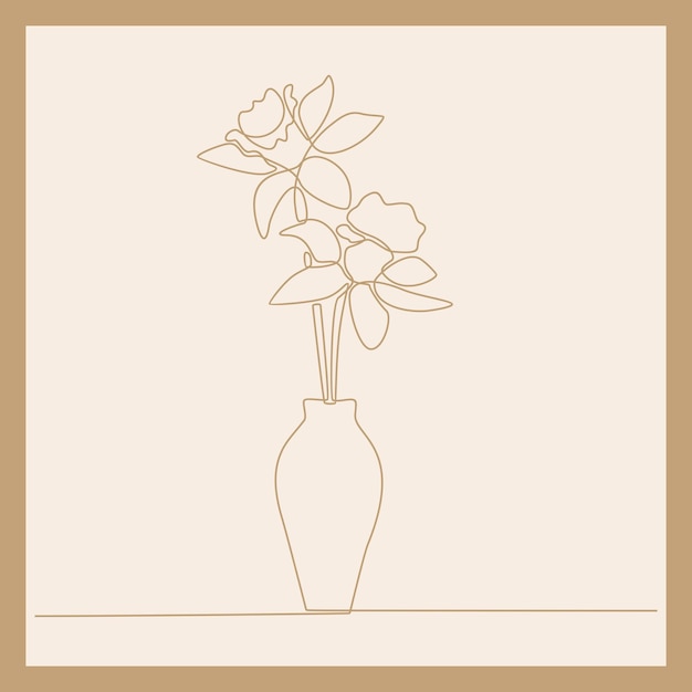 Vector continuous line drawing of beautiful fresh rose flower on porcelain vase vector illustration