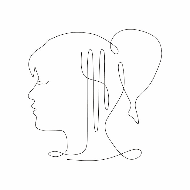 Continuous line drawing of beautiful girl face Single one line art of female beauty