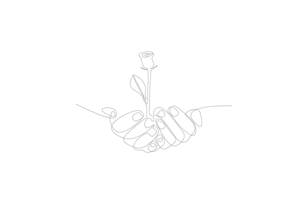 Continuous line drawing of a beautiful rose on hand vector illustration Premium Vector