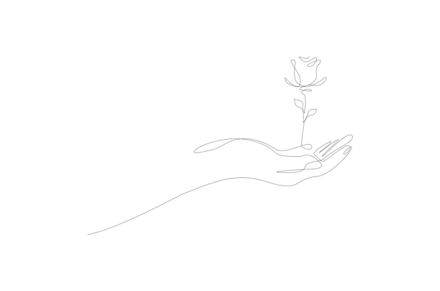Vector continuous line drawing of a beautiful rose on hand vector illustration premium vector