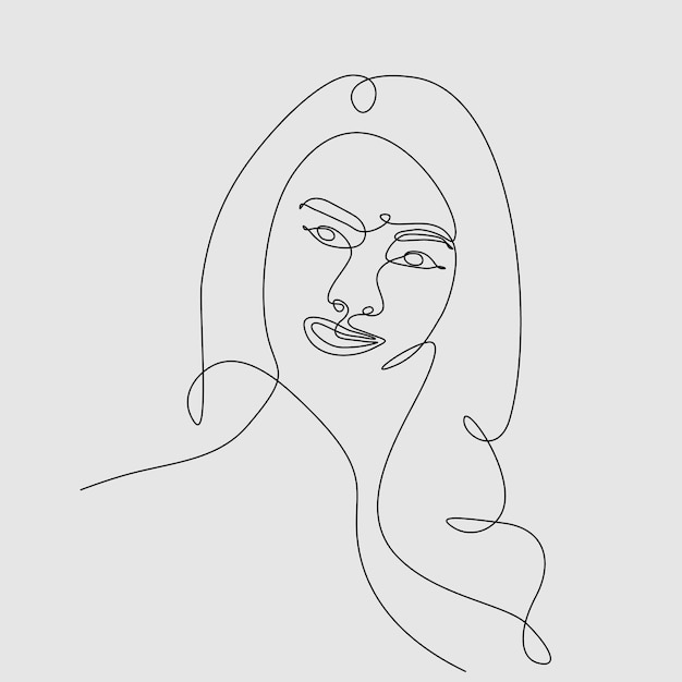 美しい女性の顔の肖像画を描く連続線。ベクタープレミアムケアコンセプト