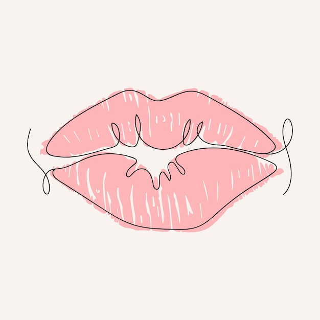 연속 선 그리기 아름다운 여성 입술 로고