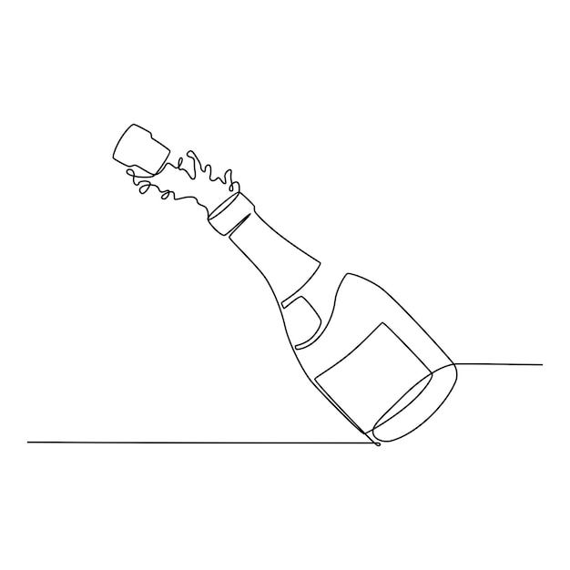 continuous line drawing beer bottle alcohol party concept vector illustration