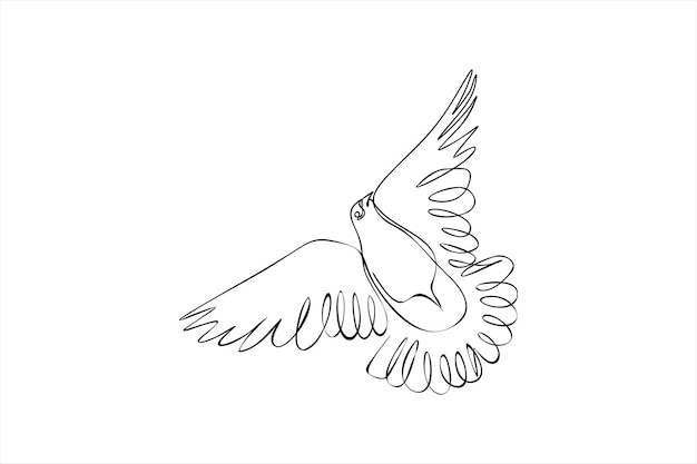 Vector continuous line drawing of bird flapping wings illustration