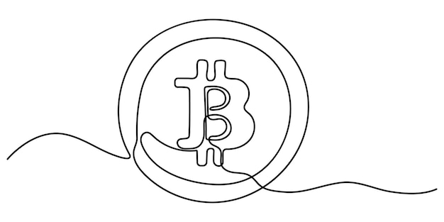 ビットコインアイコンの連続ライン描画 手描いたシンボルベクトルイラスト 連続線描画