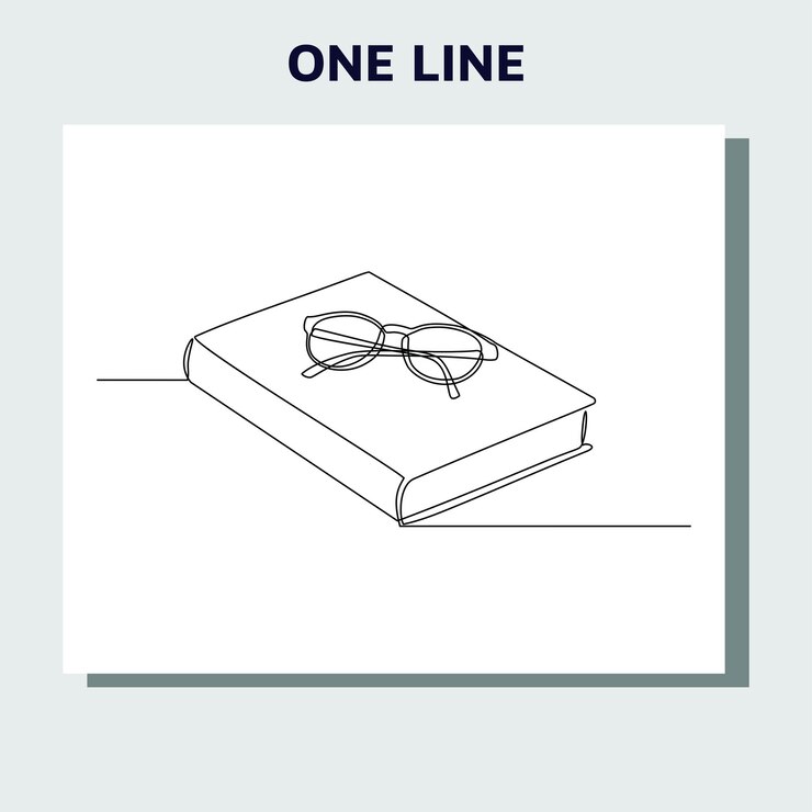 continuous line drawing of a book and glass