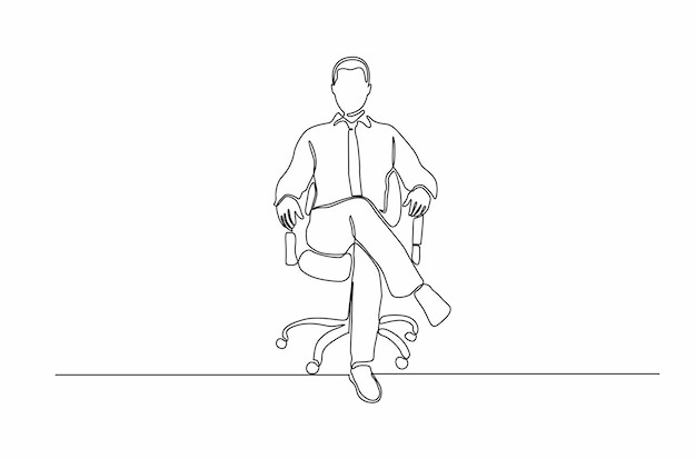 Continuous line drawing of boss man sitting cross legged vector illustration Premium Vector