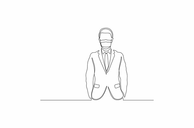 Continuous line drawing of a boss man wearing health mask vector illustration Premium Vector