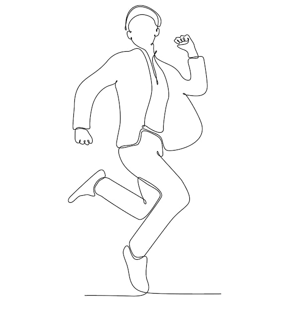 continuous line drawing of business man jumping happy vector illustration