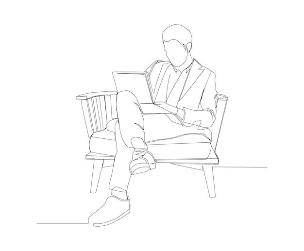 Man sitting on a chair line art with white background, illustration line  drawing. 23118545 Vector Art at Vecteezy