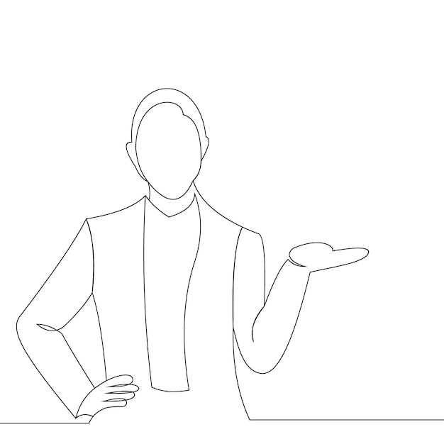 continuous line drawing of business team members discussing work process on big screen