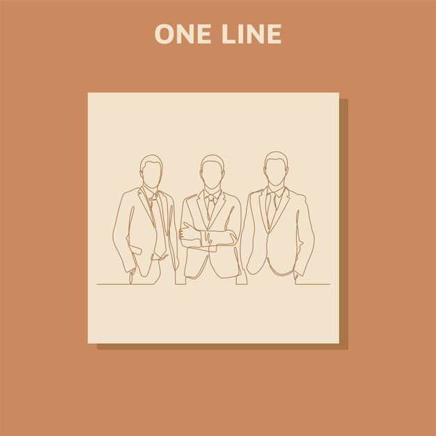 Continuous line drawing of businessman and business woman standing