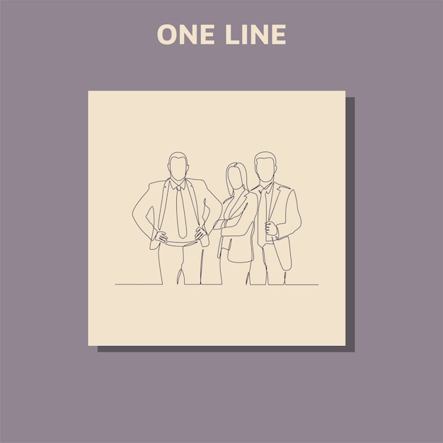 Continuous line drawing of businessman and business woman standing