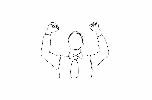 Continuous line drawing of a businessman happy for her succeed vector illustration premium vector