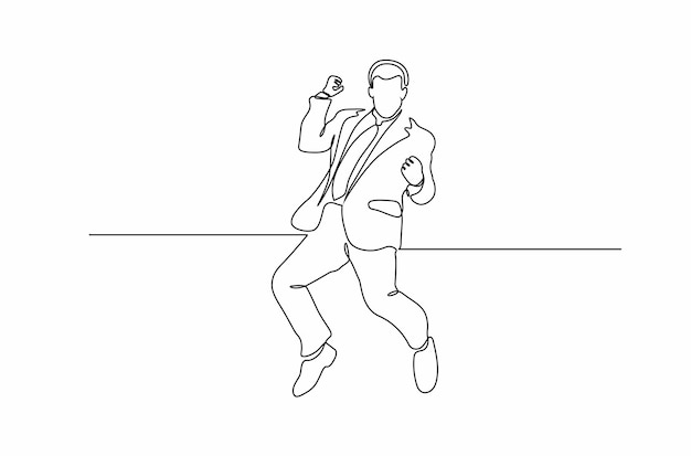 Continuous line drawing a businessman jumping for joy the concept of joy vector Premium Vector