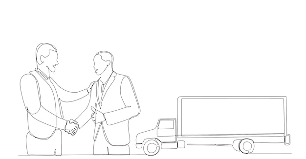 Continuous line drawing of businessman selling cargo car