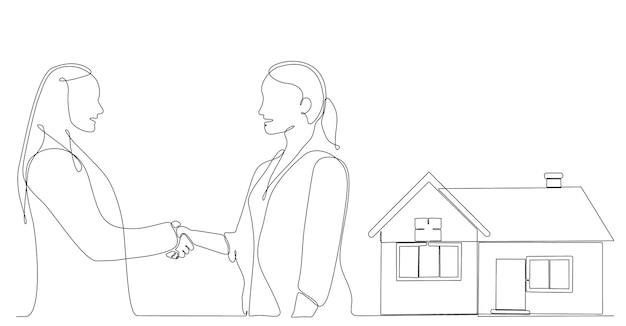 continuous line drawing businessman selling house business concept