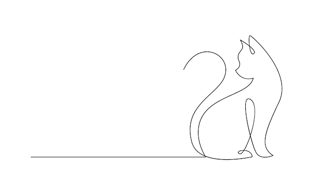 Vector continuous line drawing of cat on white background