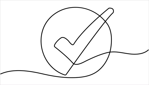 Continuous line drawing of check mark Continuous line is creating the shape of a check mark