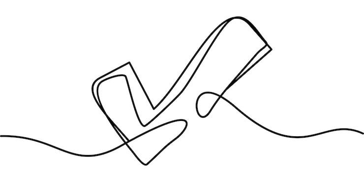 Vector continuous line drawing of check symbol tick mark abstract line art illustration