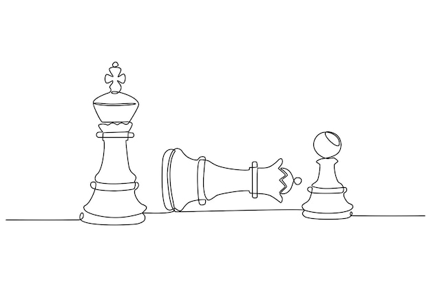 Continuous line drawing of chess figures moving in competition success game vector illustration