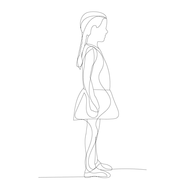 Continuous line drawing child little girl