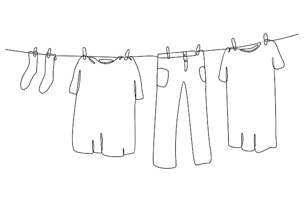 Continuous one line clothes dry on a rope Vector Image