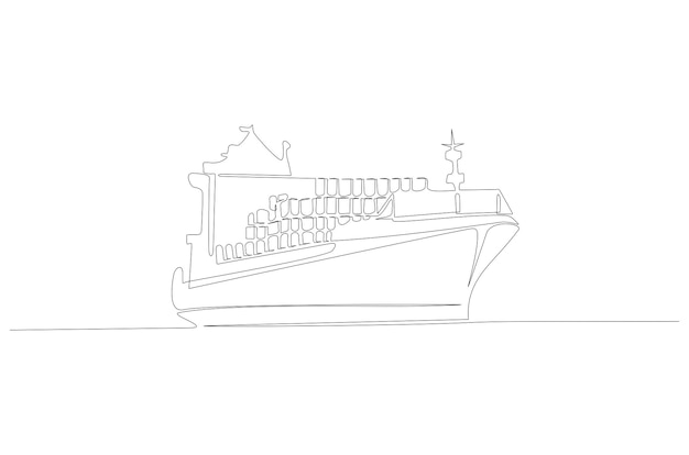 Continuous line drawing of a commercial transportation ship vector illustration Premium Vector