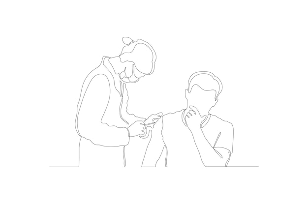 Continuous line drawing concept of a doctor injecting vaccine to a patient free vector illustration