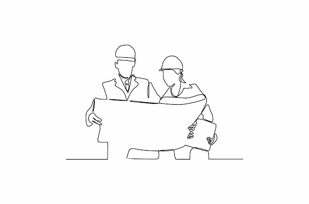 Continuous line drawing for construction worker concept vector illustration premium vector