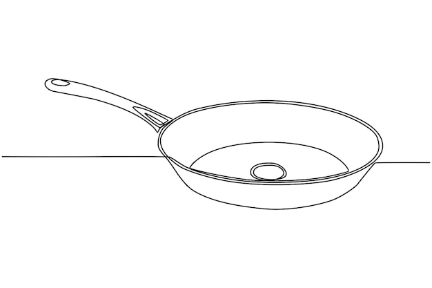Disegno a tratteggio continuo dell'illustrazione di vettore della pentola dell'utensile da cucina