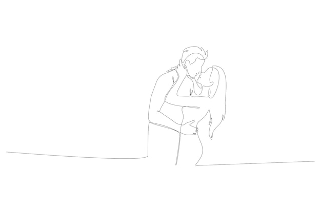 Continuous line drawing of couple on hug and kissing each other vector illustration Premium Vector