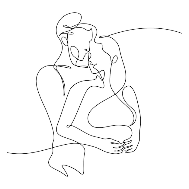 Continuous line drawing of couple hug together vector illustration