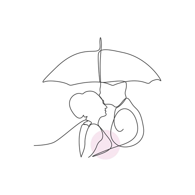 バレンタインの概念にキスする連続線画カップル