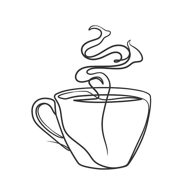 Linea continua che disegna una tazza di caffè. illustrazione vettoriale del disegno di una linea di caffè