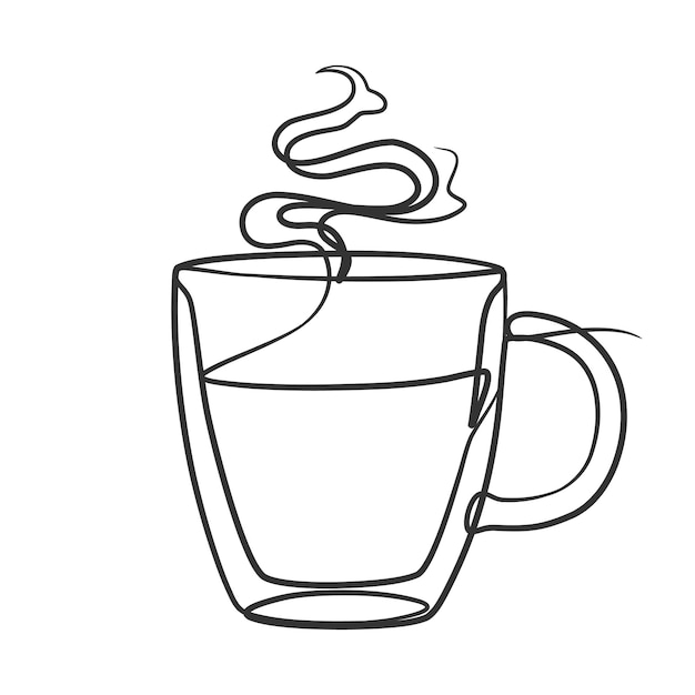 一杯のコーヒーまたはお茶を描く連続線画コーヒーワンラインアート描画ベクトル図