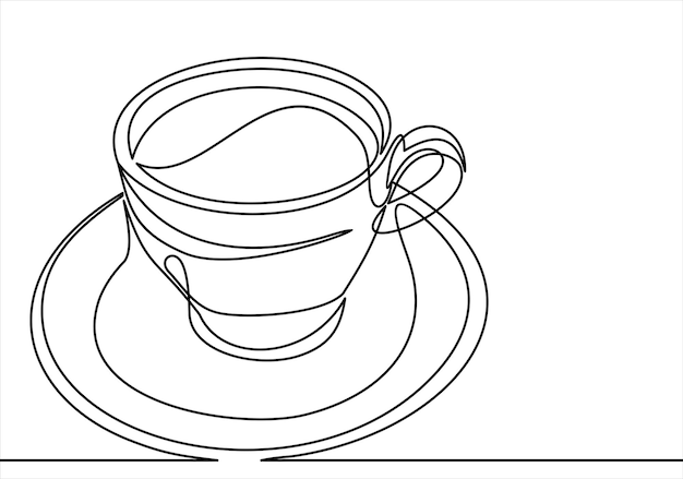 Continuous line drawing of cup of coffee