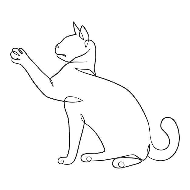 Disegno a tratteggio continuo del simpatico gatto gatto disegno a una linea dal design minimalista