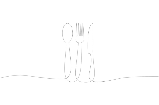 Vector continuous line drawing of cutlery set vector illustration premium vector