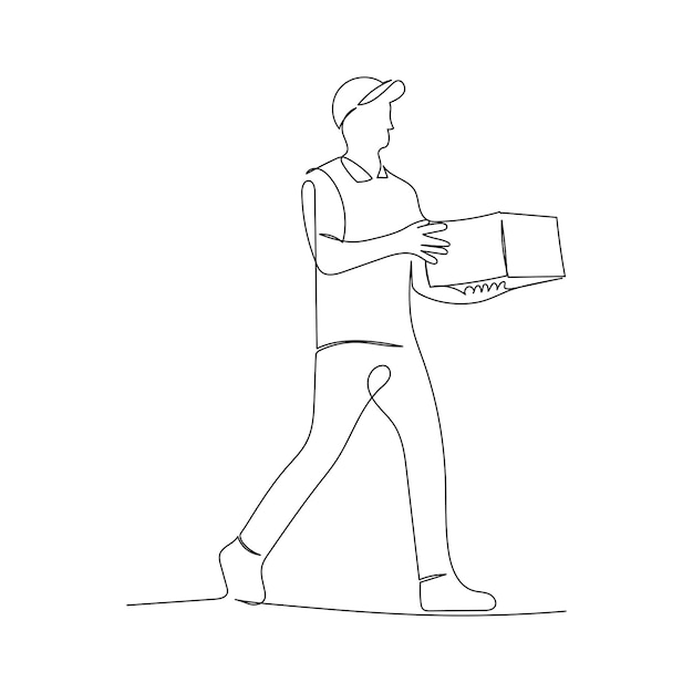 Continuous line drawing of a delivery man Minimalism art