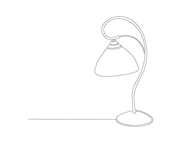 테이블을 위한 책상 램프의 연속 라인 드로잉 1 라인 테이블 램프 책상 람프 연속 라인 아트 편집 가능한 대략