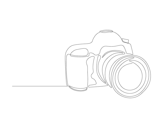 디지털 카메라의 연속 라인 드로잉 한 줄의 DSLR 카메라 사진 장비 개념 연속 라인 아트 편집 가능한 윤