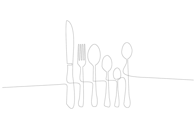 Непрерывный рисунок линии оборудования для обеденного стола векторная иллюстрация Premium векторы